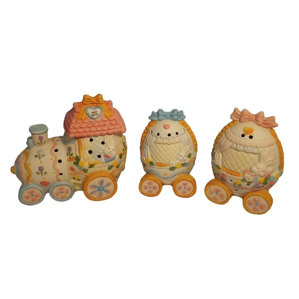 Vintage Easter Choo Choo Train Egg Cars Porcelain 3pc Night Light Holiday Decor